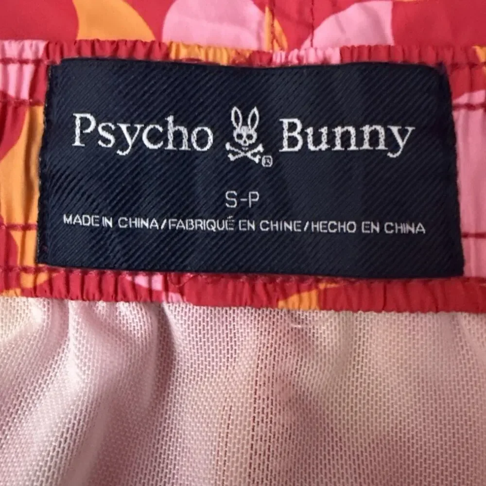Psycho Bunny Swim Trunks Mens Small Pink Orange Geometric Lined Beach Shorts